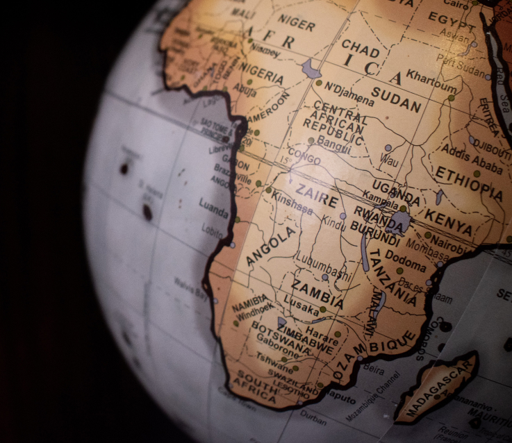 Globe focused on Africa.